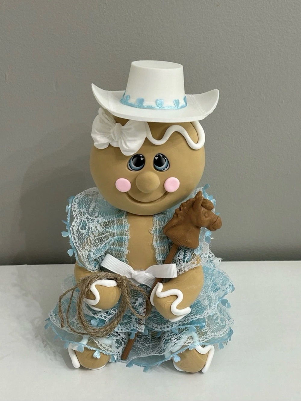 Fake Cowgirl Gingerbread with Rope and Stick Pony Handmade